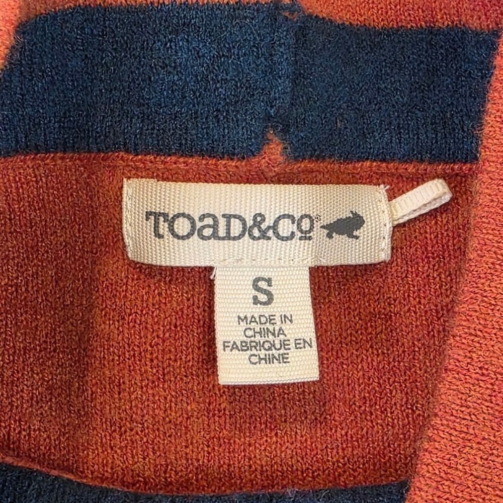 Toad&Co Women S Joni Bell Sleeve Sweater Orange Blue Stripe Mock Neck Wool Blend - Picture 4 of 9